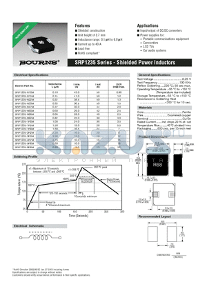 SRP1235-R10M datasheet - Shielded Power Inductors