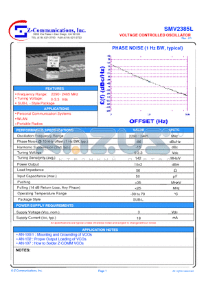 SMV2385L datasheet - VOLTAGE CONTROLLED OSCILLATOR