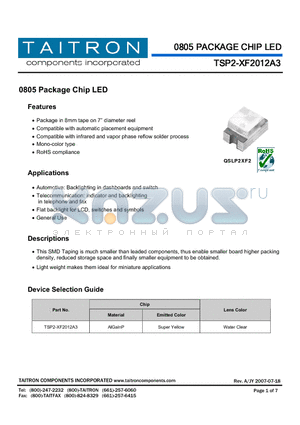 TSP2-XF2012A3-92-TR70 datasheet - 0805 PACKAGE CHIP LED