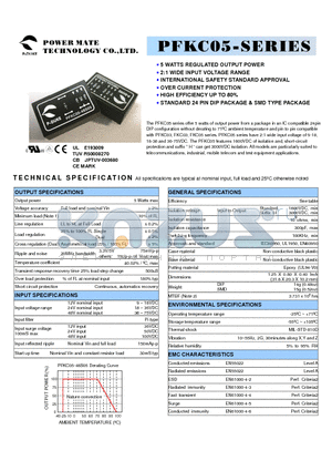 PFKC05 datasheet - 5 WATTS REGULATED OUTPUT POWER / STANDARD 24 PIN DIP PACKAGE & SMD TYPE PACKAGE