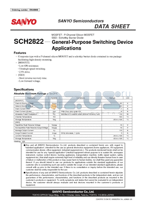 SCH2822 datasheet - MOSFET : P-Channel Silicon MOSFET SBD : Schottky Barrier Diode General-Purpose Switching Device