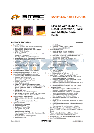 SCH3112I-NE datasheet - LPC IO with 8042 KBC, Reset Generation, HWM and Multiple Serial Ports