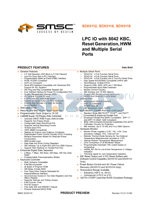 SCH3114I-NU datasheet - LPC IO with 8042 KBC, Reset Generation, HWM and Multiple Serial Ports