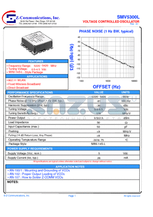 SMV5300L datasheet - LOW COST - HIGH PERFORMANCE VOLTAGE CONTROLLED OSCILLATOR