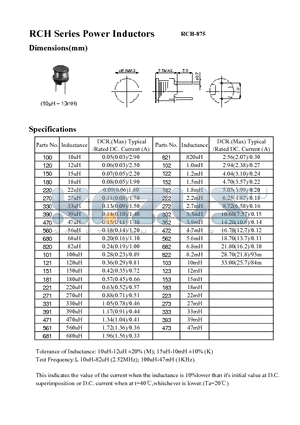 RCH100 datasheet - RCH Series Power Inductors