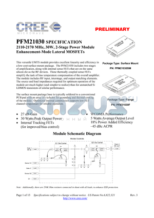 PFM21030 datasheet - 2110-2170 MHz, 30W, 2-Stage Power Module Enhancement-Mode Lateral MOSFETs