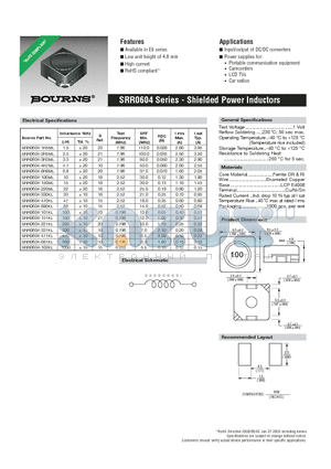 SRR0604-102KL datasheet - Shielded Power Inductors