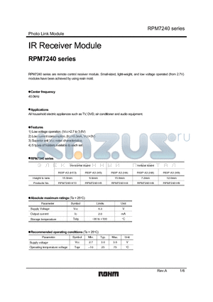 RPM7240-H9 datasheet - IR Receiver Module