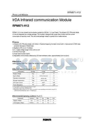 RPM871-H12 datasheet - IrDA Infrared communication Module