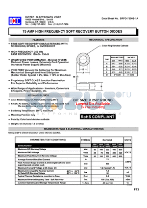 SRP7504S datasheet - 75 AMP HIGH FREQUENCY SOFT RECOVERY BUTTON DIODES