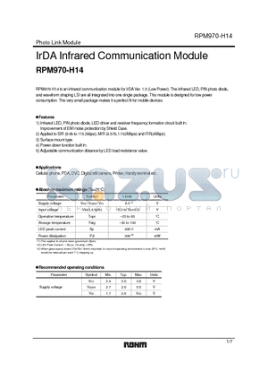 RPM970-H14 datasheet - IrDA Infrared Communication Module