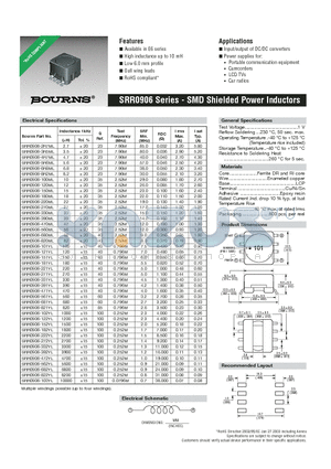 SRR0906-100ML datasheet - SMD Shielded Power Inductors