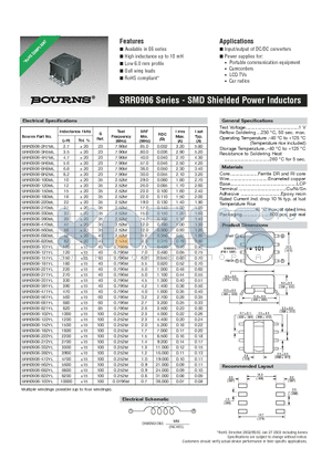 SRR0906-122YL datasheet - SMD Shielded Power Inductors