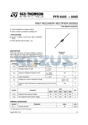 PFR850S datasheet - FAST RECOVERY RECTIFIER DIODES