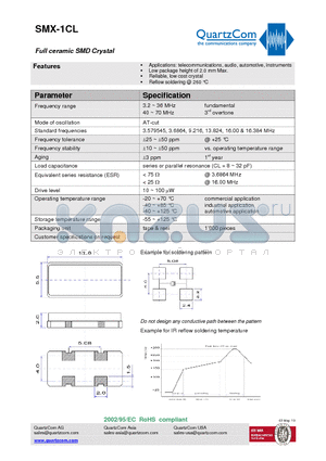 SMX-1CL datasheet - Full ceramic SMD Crystal Reflow soldering @ 260 `C