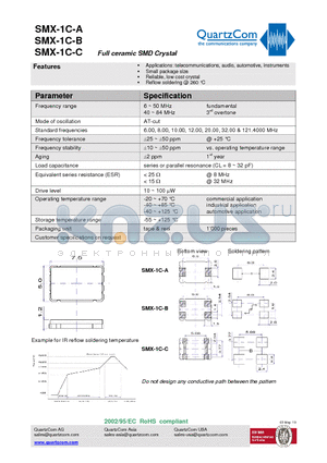 SMX-1C-A datasheet - Full ceramic SMD Crystal Reliable, low cost crystal