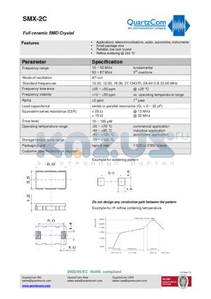 SMX-2C datasheet - Full ceramic SMD Crystal Reflow soldering @ 260 `C