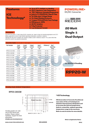 RPP20-4805DW datasheet - 20 Watt Single & Dual Output