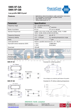 SMX-5F-QA datasheet - Low profile SMD Crystal Pin compatible to several plastic moulded Crystals