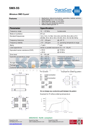 SMX-5S datasheet - Low profile SMD Crystal Pin compatible to several plastic moulded Crystals