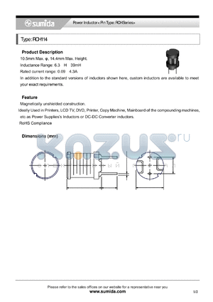 RCH114 datasheet - Power Inductor< Pin Type: RCH Series>