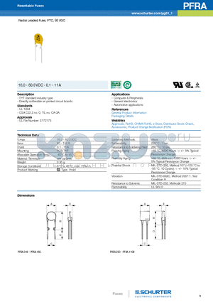 PFRA.075 datasheet - Radial Leaded Fuse, PTC, 60 VDC