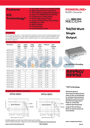 RPP40 datasheet - 40/50 Watt Single Output