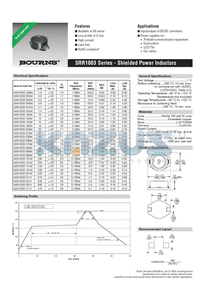 SRR1003-100M datasheet - Shielded Power Inductors