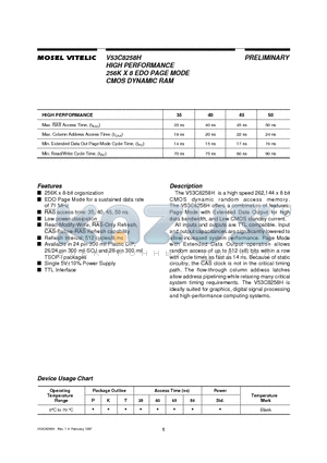 V53C8258H45 datasheet - HIGH PERFORMANCE 256K X 8 EDO PAGE MODE CMOS DYNAMIC RAM