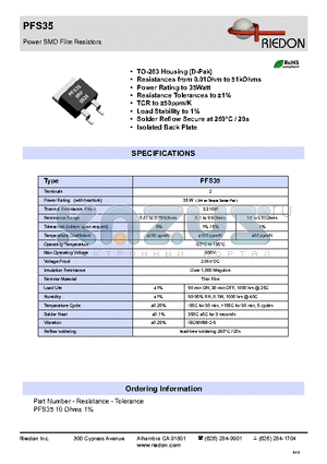 PFS35 datasheet - Power SMD Film Resistors