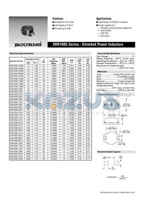 SRR1005 datasheet - Shielded Power Inductors