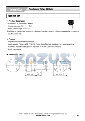 RCH654NP-1R5M datasheet - Power Inductor< Pin Type :RCH Series>