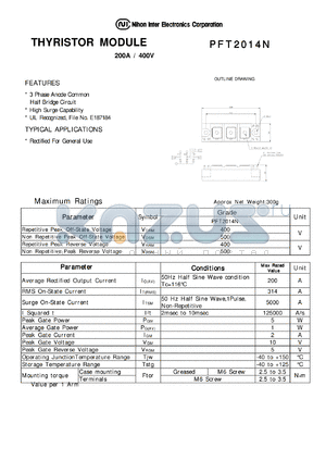PFT2014N datasheet - THYRISTOR MODULE 200A / 400V