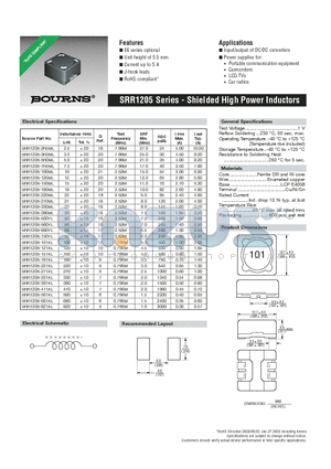 SRR1205-750YL datasheet - Shielded High Power Inductors
