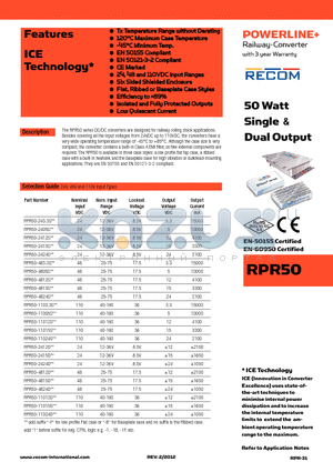 RPR50-1103.3S datasheet - 50 Watt Single & Dual Output