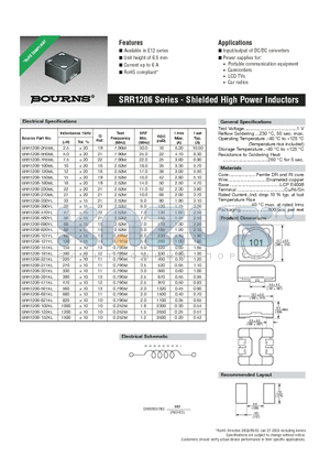 SRR1206-102KL datasheet - Shielded High Power Inductors