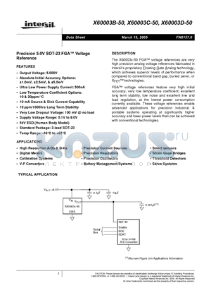 X60003BIG3-50 datasheet - Precision 5.0V SOT-23 FGA Voltage Reference