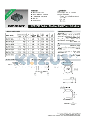 SRR1240 datasheet - Shielded SMD Power Inductors