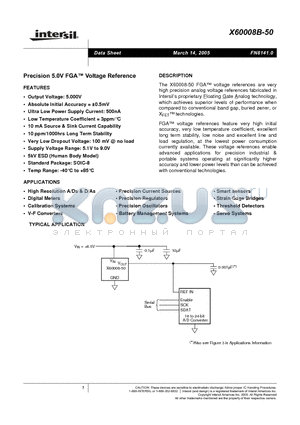 X60008BIS8-50 datasheet - Precision 5.0V FGA Voltage Reference