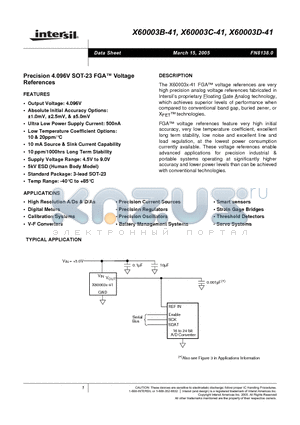 X60003D-41 datasheet - Precision 4.096V SOT-23 FGA Voltage References