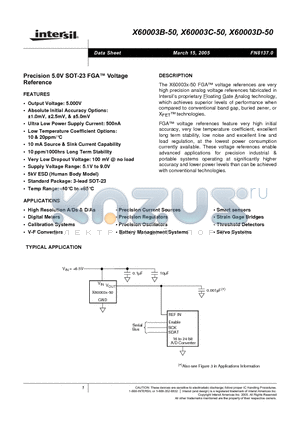 X60003D-50 datasheet - Precision 5.0V SOT-23 FGA Voltage Reference