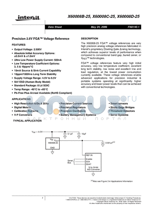 X60008CIS8Z-25 datasheet - Precision 2.5V FGA Voltage Reference