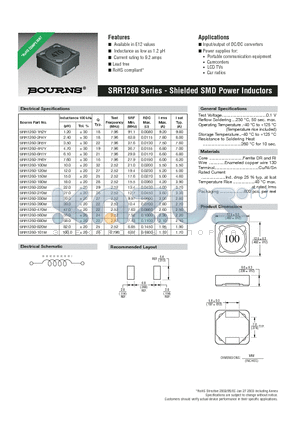 SRR1260-820M datasheet - Shielded SMD Power Inductors