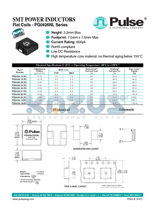 PG0426331NL datasheet - SMT POWER INDUCTORS Flat Coils