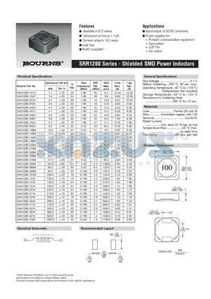 SRR1280-1R1Y datasheet - SRR1280 Series - Shielded SMD Power Inductors
