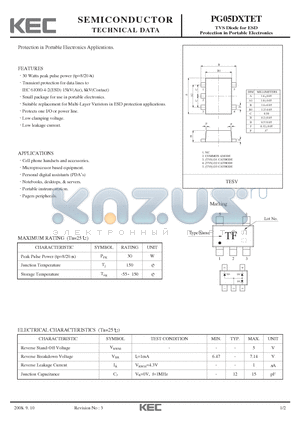 PG05DXTET datasheet - TVS Diode for ESD Protection in Portable Electronics