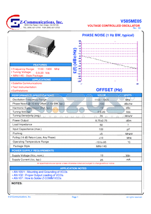 V585ME05 datasheet - LOW COST - HIGH PERFORMANCE VOLTAGE CONTROLLED OSCILLATOR