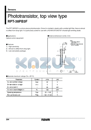 RPT-38PB3 datasheet - Phototransistor, top view type