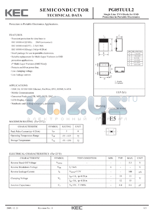 PG05TUUL2 datasheet - Single Line TVS Diode for ESD Protection in Portable Electronics