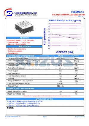 V585ME14 datasheet - LOW COST - HIGH PERFORMANCE VOLTAGE CONTROLLED OSCILLATOR